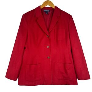 Lands' End Womens Cashmere Wool Blazer Petite 12 Red Lined Career Office Holiday